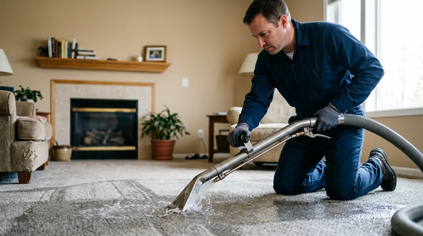 Water damage restoration technician working near Broadview, MT